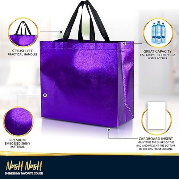 Purple Gift Bags Large Size – Set of 12 Purple Reusable Gift Bags With Handles - Picture 3 of 4